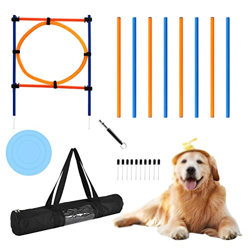 YON.SOU. Dog Agility Training Equipment, Obstacle Course Training, (with Dog Agility rods Jump& Hoops, Agility Tunnel Frisbee Training Whistle, Carrying Bag) (Dog Obstacle)