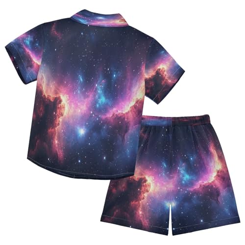 Boccsty Colorful Galaxy Purple Boy Summer Shorts Sets Hawaiian Toddler Boys T-Shirt & Pants 2 Pcs 3T2