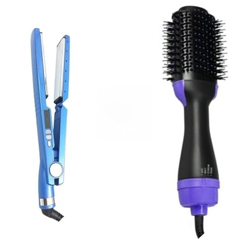 Prancha e Escova Secadora 2 em 1 Kit Alisamento Profissional Lisos Rápido (roxo,110)