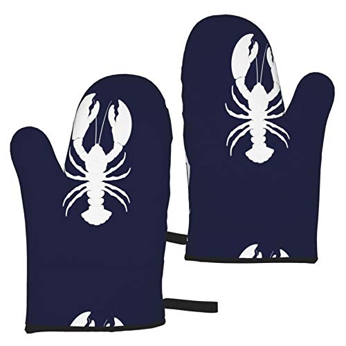 Lobster Pattern Oven Mitts Heat Resistant Gloves Waterproof Non-Slip Thick Mitt Kitchen Decor Accesories for Baking Cooking Grilling BBQ Microwave Toaster