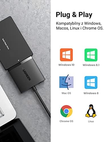 UGREEN Kabel USB SATA Dysk Twardy Adapter USB 3.0 na SATA III do 2,5/3,5 Cala