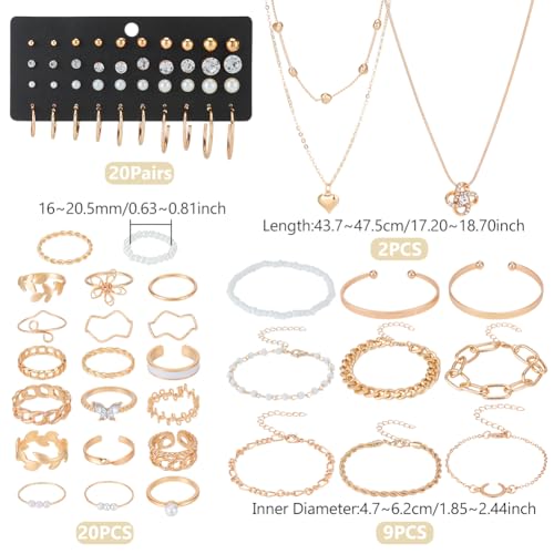 Juego de joyas doradas UNICRAFTALE con 71 piezas de collares y anillos para mujer 3