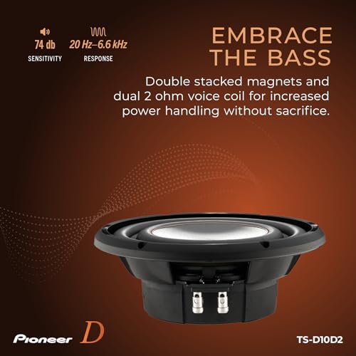Image of Pioneer 10 inch 1500W Subwoofer + 2400W Monoblock Class D Amplifier Bundle - TS-D10D2 Dual 2 Ohm Sub & GM-DX971 Amp with Remote Bass Knob - High Power Car Audio Bass Package