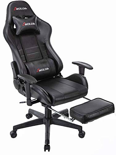 SWOLOL ゲーミングチェア オットマン付き ゲーム用チェア フル装備 多機能 ハイパフォーマンス ウレタン採用 デスクチェア オフィスチェア パソコンチェア 耐重150kg 静音キャスター PUレザー SW02 (黒) [3]