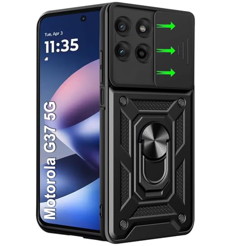 Image of TheGiftKart Tough Armor Bumper Back Cover Case for Motorola Moto G37 5G | Kickstand & Ring Holder | 360 Degree Protection Back Cover Case for Motorola G37 5G (PC & TPU, Sliding Camera Cover, Black)