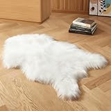twirush Tapis moelleux en fausse peau de mouton   Lavable, antidérapant et doux   Pour chambre à coucher, salon, canapé, sol   60 x 90 cm   Blanc