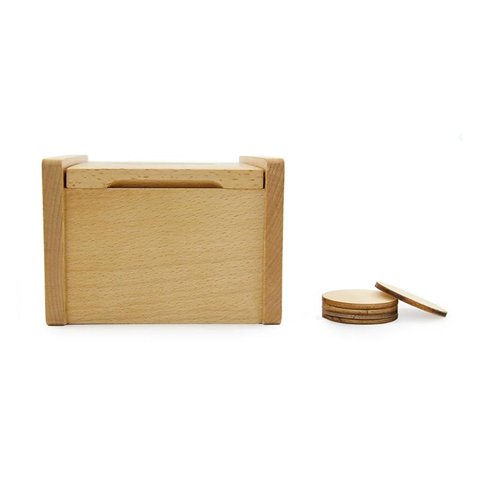 Montessori-Münzfallbox mit Holzscheiben, Spielzeug zur Förderung der Feinmotorik und Hand-Auge-Koordination für Kleinkinder 15-16 Monate