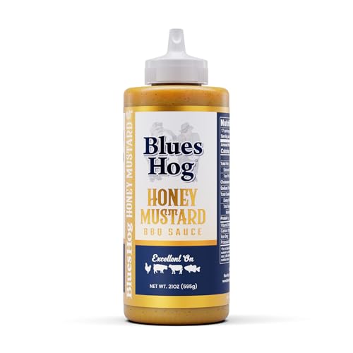 Blues Hog Honey Mustard Sauce, Sweet Honey & Zesty Mustard Gourmet BBQ Sauce, All-Natural, No High Fructose Corn Syrup, Gluten-Free, Made in the USA, 21 oz