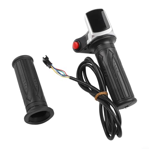 Yhenlovtt Accélérateur de vélo électrique 36 V avec affichage LED, moniteur de tension en temps réel, poignée en caoutchouc ABS, bouton de démarrage, pour scooter électrique, tricycle, noir