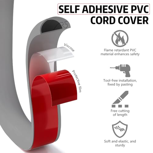Image of Serplex 6.6FT Floor Cable Cover Self Adhesive Cord Cover Wire Protector Flexible Under Table Cable Management with Side Open Design, Wire Concealer for TV Computer Home Office Wall Management