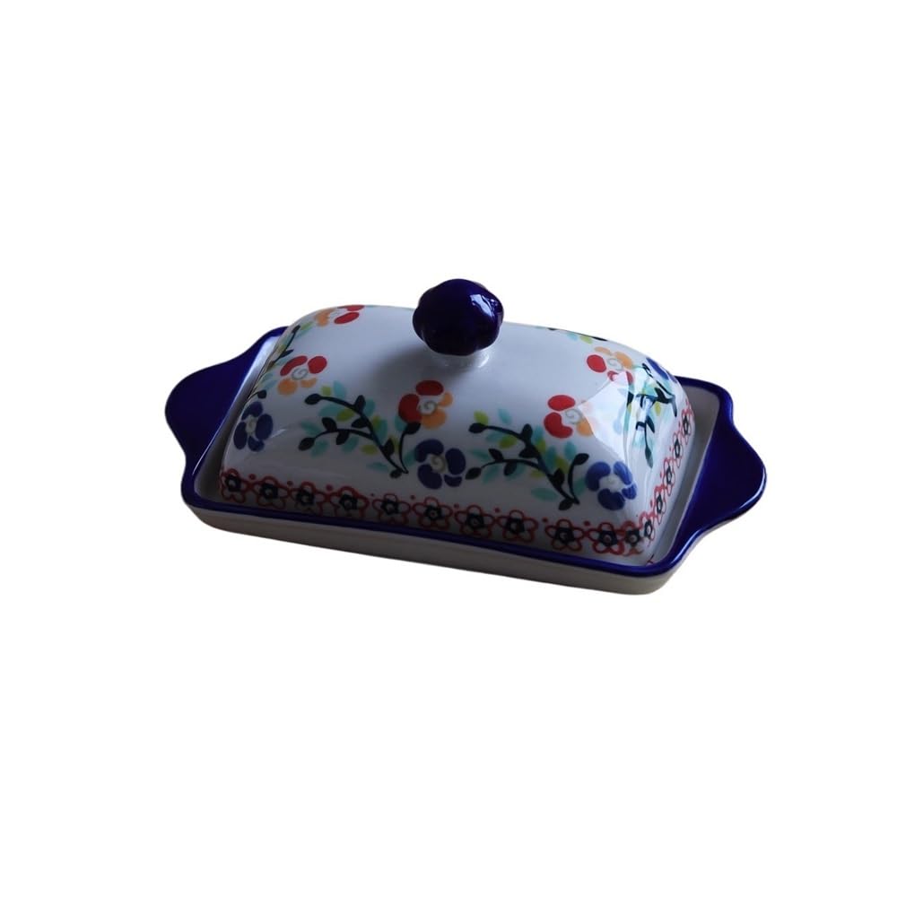 HPTHLY Butter Dish Household Ceramic Butter Dish Pastry Dish Afternoon Tea Butter Dish Underglaze Color Rectangular Butter Dish Butter Container