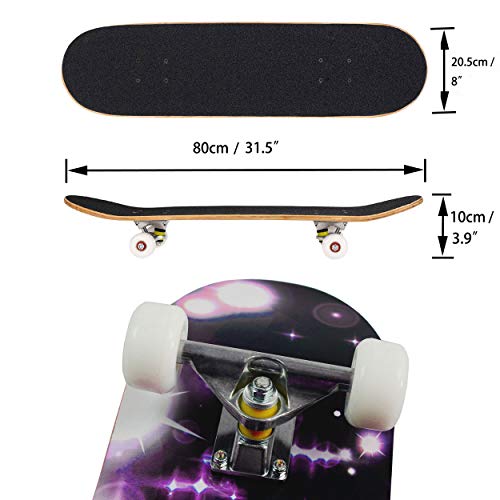 Geelife Skateboard 7 Layers Decks 31"x8" Pro Complete Skate Board Maple Wood Longboards for Teens Adults Beginners Girls Boys Kids (Stardust) - Thumbnail 2