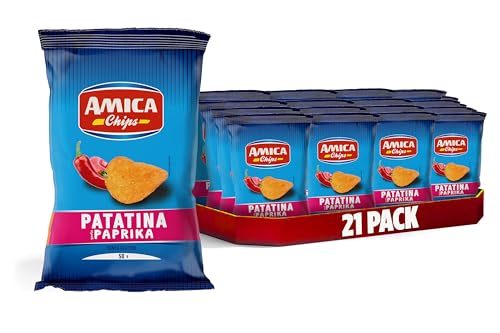 AMICA Chips | La Patatina Gusto Paprika, Snack Senza Glutine, Con Olio di Semi di Girasole, Aroma Naturale, 21 Pezzi x 50 gr