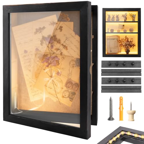 Shadow Box Noir - Cadre vitrine en bois pour objets et photos 3D - 2