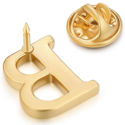 Image of HONEY BEAR Mens Womens Initial Alphabet Letter Lapel Pins Collar Badge Brooches for Business Wedding Graduation Gift Matte Gold 0.59 inches