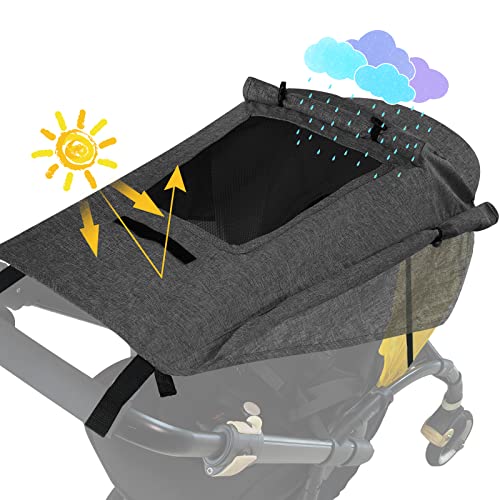 WD&CD Pare Soleil Poussette Universelle Gris foncé, Canopy Auvent Pare Soleil pour Nacelle Landau, UV 50+ Couffin Protection Soleil Réglable avec Sac de Rangement