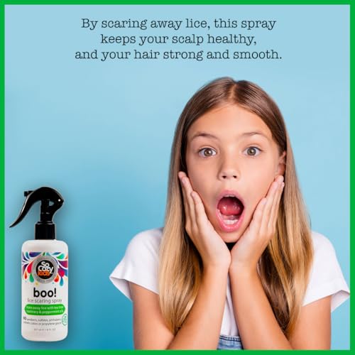 Image of SoCozy Boo Lice Scaring Spray For Kids Hair, Effective Lice Treatment (8 Fl Oz) Clinically Proven to Repel Lice, Conditioning Spray with Tea Tree Oil, Rosemary Oil & Keratin, Paraben & Sulfate Free