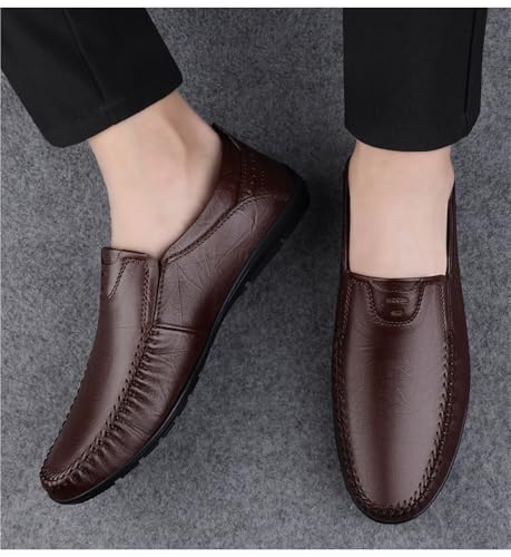 Mens Loafers Round Toe Leather Loafer Shoes Slip Resistant Flat Heel Lightweight Walking Casual Slip-ons4
