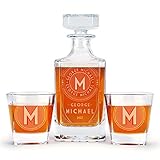 Whiskey Decanter Set, Personalized with Engraved Initial, Name & Date - 4 Different Designs, 25 Oz...