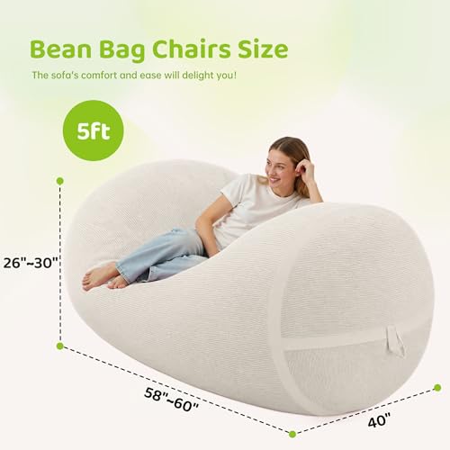 Image of 5FT Bean Bag Chair 5'Giant Bean Bag Chairs with Adults, Large Beanbag Chair | Bean bag Lounger with Machine Washable Cover Fine Corduroy Fabric, Comfy Chairs for Living Room Bedroom Dorm, Beige