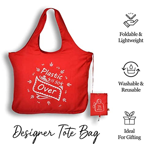 Image of IVILLAGE Foldable Reusable Polyester Bags for Shopping and Daily Essentials | Stylish Designer Tote and Shopper Bag | Compact, Lightweight, and Eco-Friendly with 12Kg Capacity