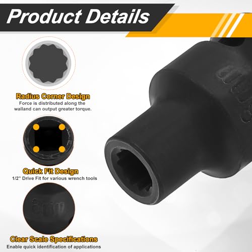 Image of HARFINGTON 1 /2 inch Drive x 8mm Shallow Impact Socket 12-Point Metric CR-V Steel Spindle Nut Impact Flip Sleeve for Home Auto Nuts Bolts Repair