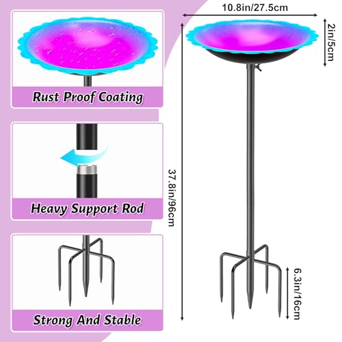 MeyRoliz Metal Bird Bath for Outside, Detachable Birdbath Birdfeeder Bowl, Freestanding Birdfeeders Bird Bath Bowl for Garden (Blue-Purple)