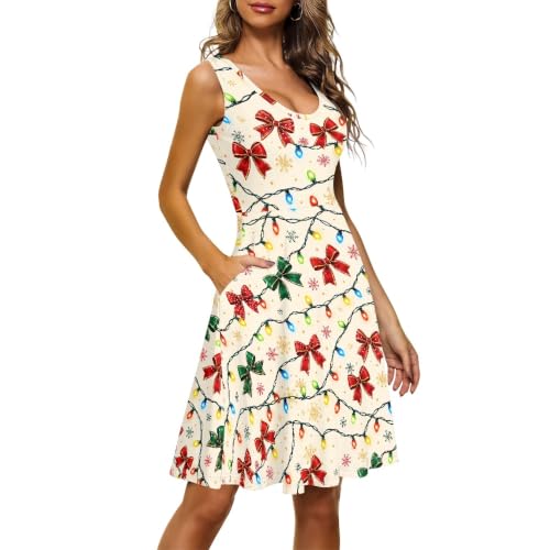 Image of TOADDITDO Women's Sleeveless O Neck Beach A-Line Party Coctail Tank Dresses Flared Sundress