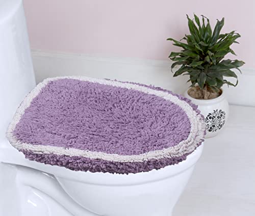 Home Weavers Allure Collection Toilet Lid Seat Cover, Elastic Edges, 100% Cotton Soft Universal Fit for Standard Oblong Round Elongated Bath Room Bowl Lids, Washable, 18\"x18\" Toilet Lid Cover, Purple