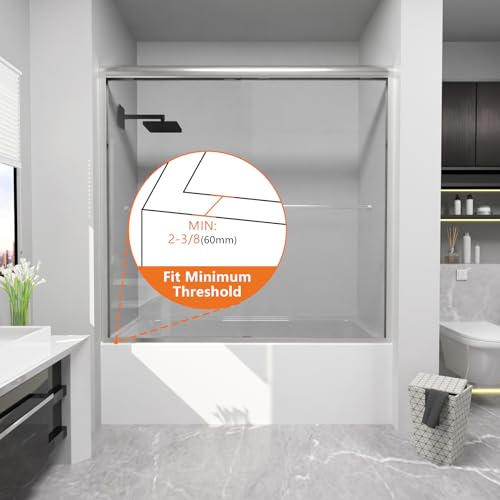 CKB Bathtub Sliding Doors, Semi-Frameless Bypass Tub Doors, 56-60 inch W x 56 inch Height, 1/4 inch Tempered Safety Glass, Chrome Polished Anodized, Berlin
