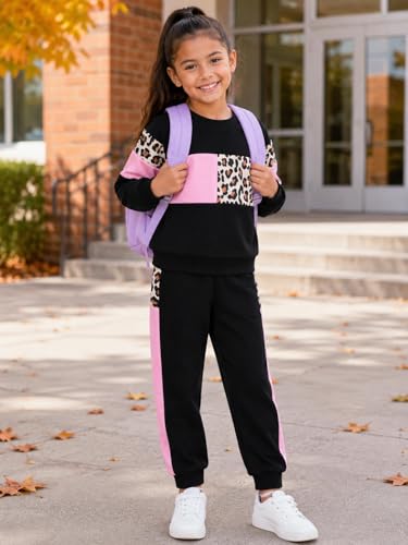 Image of Toddler Girls 2 Piece Cute Outfits, Crewneck Sweatshirt with Jogger Pants Kids Clothing Set for Fall Winter