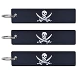 Pirate Jack Rackham Flag Keychain Tag with Key Ring - Keys, Cars, Motorcycles, Backpacks, Luggage and Gifts - EDC (3 Pack)