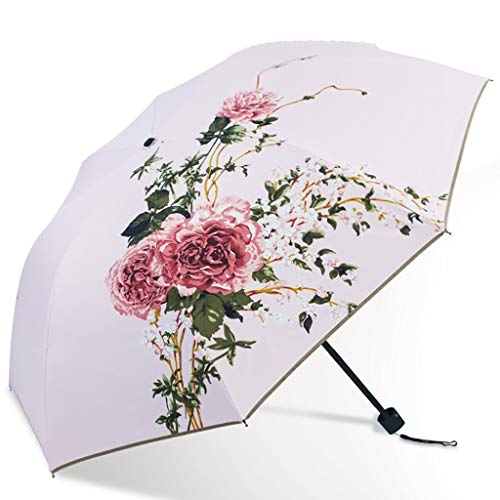 JIAJU Paraguas a Prueba de Viento de Doble Capa inversa Paraguas de Viaje Compacto Estilo de la Flor Paraguas de Sol para Las niñas Paraguas Floral de la Manera Impermeable (Color : Pink)