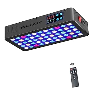 Phlizon Timer Control Dimmable 165W LED Aquarium Light with Temperature Monitor Full Spectrum Fish Tank Light for Grow Coral Reef Marine Fish Tank LPS/SPS