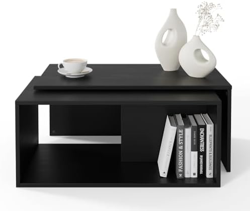 Tavolino Da Salotto Rettangolare Effetto Cemento 90x45x35cm Con Contenitore Laterale - Foto 3