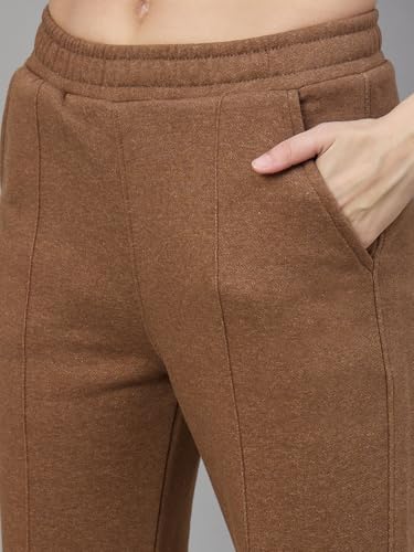 Image of 98 Degree North Women Flared Fleece Track Pants-GL1315-ALMOND