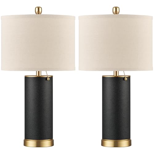 KDG 23.4" Black PU Leather Table Lamps for Living Room