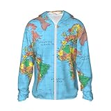 Ovbflc Men'S Outdoor Lightweight Uv Sun Protection Jacket,World Map Long Sleeve Hooded Shirt, One Size