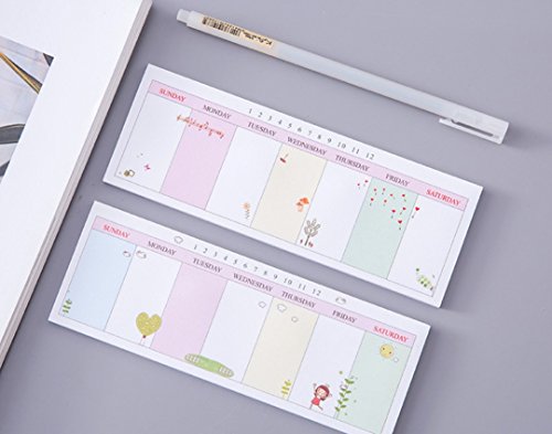 Kelaina Simple Fraise de bande dessinée 7 jours hebdomadaire étudiant Bureau Planner Note mémo autocollant