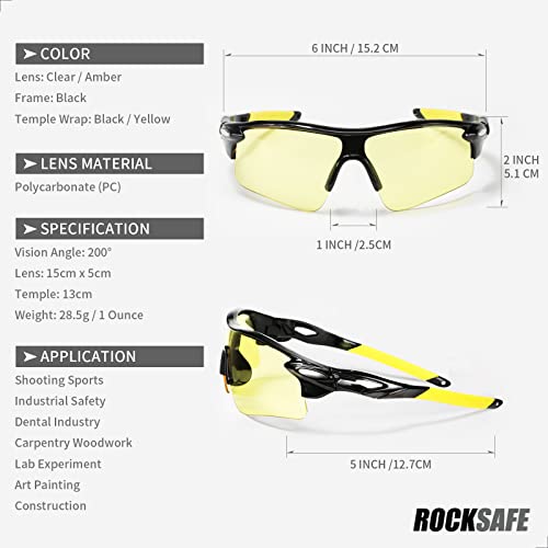Ribukat Safety Glasses 8-Pack Polycarbonate Impact & Scratch Resistant, Wrap-Around Uv-Block Protective Eyewear Clear Lens (Yellow) #TOP1