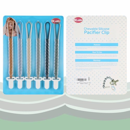 Image of 6-Pack Silicone Pacifier Clips with a Woven Rope Shape for Baby Boys and Girls - Flexible and Rust-Free Holders for Teething Relief and Baby Essentials, Safe for Newborns (Grey)