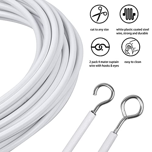 10M Vorhangdraht Weiß, Gardinenseil Set mit 20 Haken, Flexibler Vorhangdraht für Vorhänge, Duschvorhänge und Fenster, Einfache Installation, für Gardinenstangen und Dekoration