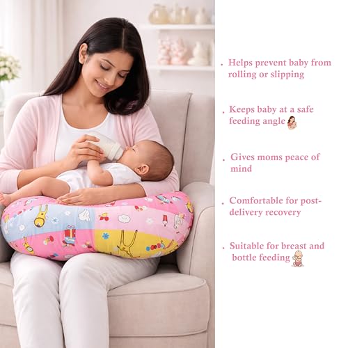 Image of Infantbond by fareto Baby Bedding Set Essentials Combo | Baby Bed | Carry Bag | Sleeping Bag | Hand Carry Bed | Feeding Pillow (0-6 Months)(All in 1) (Pink Giffi)