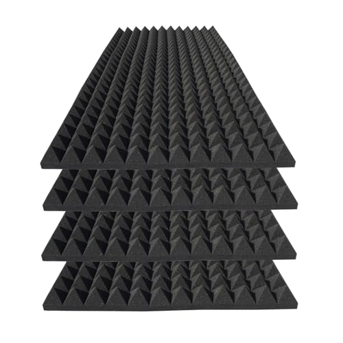 KTOESHEO 4 Pack Pyramid Sound Proof Foam Panels,48x24x2 Inch Acoustic Foam,High Density Soundproof Wall Panels,Fireproof Cancelling Studio Panel Reducing Noise & Echo (Black)