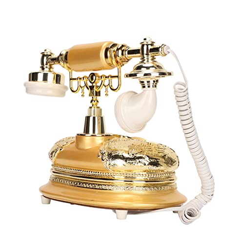 Teléfono fijo retro dorado con pantalla LCD y tecla miniatura 5