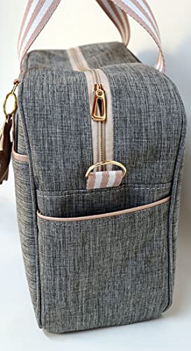 Kit Bolsa Maternidade Linho Rosê - 03 Peças, Alinhado Baby, Cinza