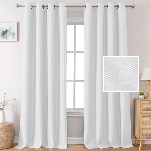H.VERSAILTEX Linen Curtains 108 Inches Long for Living Room 2 Panels Set Linen Textured High Ceiling to Floor Curtains for Patio Stunning Bohemian Urban Industrial Farmhouse 9 FT, Heather Pure White