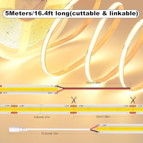 Tira Led Blanca Cálida 5 Metros con Conectores COB miniatura 5