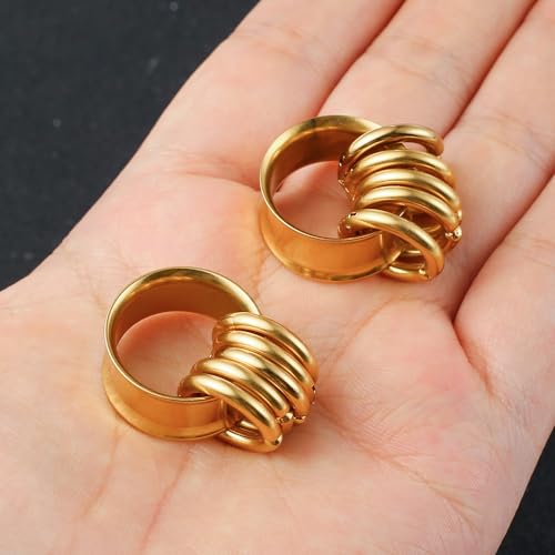 2PCS Classic Ear Gauges for Stretched Ears with 10pcs Nose Hoop Rings, Hypoallergenic 316 Stainless Steel Ear Plugs Tunels 8mm-25mm (0G-1") Body Piercing Jewelry for Women Men3