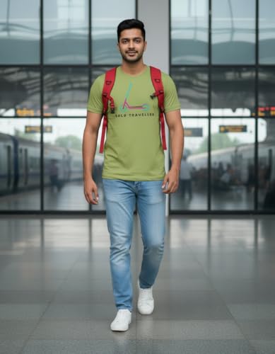 Image of Solo Traveller Unisex T-Shirt | Regular Fit Round Neck Casual Cotton Tee for Men & Women Olive Green